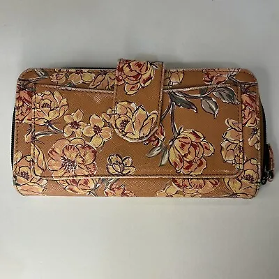 Mundi Women's My Big Fat Wallet Floral Design Tan Leather Pink Flower Details • $11.70