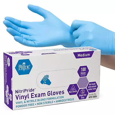 Nitripride Nitrile-Vinyl Blend Exam Gloves Medium 100 - Powder Free Latex Free • $13.63