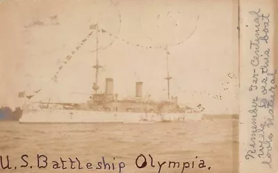 USS OLYMPIA ~ NAVY CRUISER IN HARBOR REAL PHOTO PC ~ Used 1907 • $12