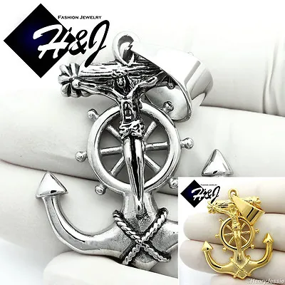 MEN's Stainless Steel Gold/Silver/Black Plated Anchor JESUS Cross Pendant*P58 • $14.99