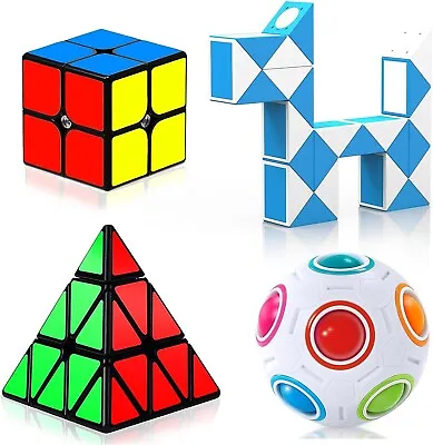 4 Pack Speed Cube Set Cube Bundle 2X2 3X3 Pyramid Ball Mirror Magic Cube • $20.99