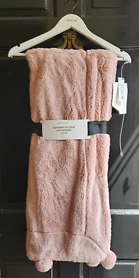 New Alessia Faux Rabbit Fur Throw With Pom Poms Mauve Pink 50 × 60  • $30