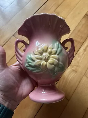 Vintage Hull U. S. A. Pottery Double Handle Pink And Yellow Magnolia Flower Vase • £19.29