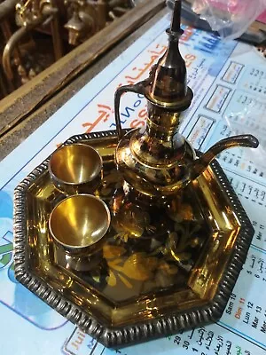 Moroccan Traditional Brass Tea Set Decorated Gold Color • $119