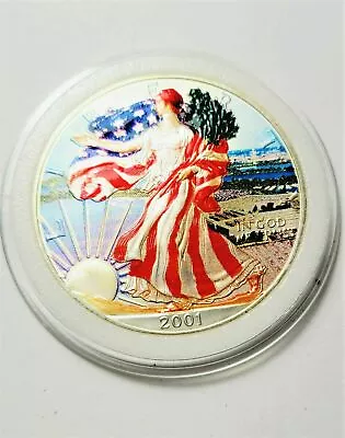 2-Sided Colorized 2001 1 Oz. American US Marine Corps Silver Eagle Patriotic • $89.95