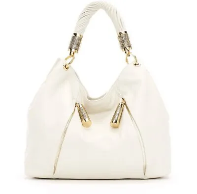 $995 Michael Kors Tonne Ecru Ivory Off White Leather Hobo Bag Purse W/ Gold HW • $199