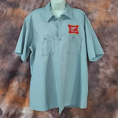 Miller High Life Beer Work Shirt Men's Red Kap Gray Short Sleeve Button XL • $27