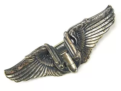 US WW2 Vintage Sterling Silver Pilot Bomber Badge Pin Wings • $95