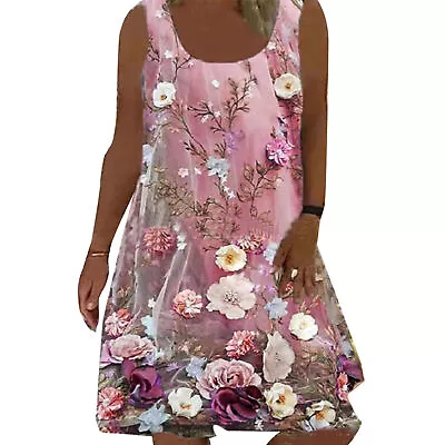 Floral Dress All Match Vintage Floral Print Round Neck Dress Soft • $25.45