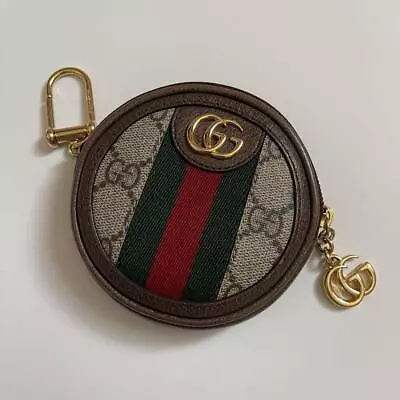 Gucci Ophidia GG Supreme Coin Case Purse Wallet Round Pouch Sherry Line Key Ring • $239