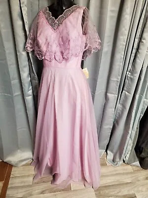 S Vtg 70s 80s Sheer Lace Cape Capelet Southern Belle Maxi Prom Bridesmaid Dress • $35.99