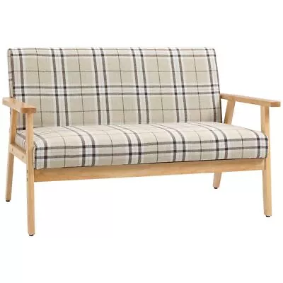 2 Seater Sofa With Rubber Wood Frame Linen Fabric Love Seat Small Couch • £104.99