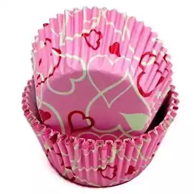 Paper Patterned Cupcake Liners 50 Count Pink/White/Red Heart • $4.89