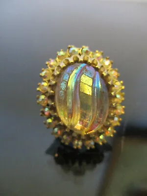 Vintage Aurora Borealis Molded Glass Statement Cocktail Ring Size 7 Adjustable! • $29.99