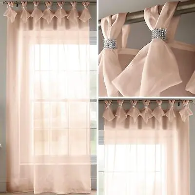 Voile Curtains Blush Pink Diamante Sparkle Tab Top Panels Bling Sheer Voiles • £23