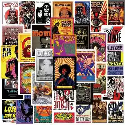 $15 • Buy 50 Pieces Waterproof Retro Rock N Roll Bands Vinyl Sticker Of Old Concert Poster