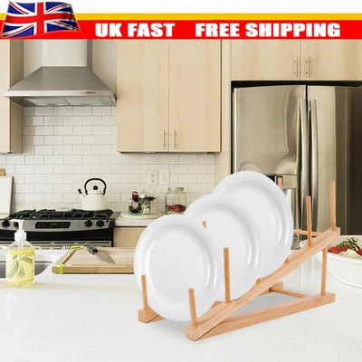 £12.29 • Buy 2x Bamboo Wooden Dish Rack, Plate Rack Stand Pot Lid Holder, Kitchen Organizer