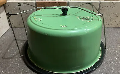 $28 • Buy Vintage Metal/Tin Green Dome Covered Locking Cake Pie Carrier With Black Knob