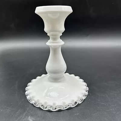 Vintage Fenton White Silvercrest Milk Glass Lace Ruffled Edge Candle Holder Gift • $16