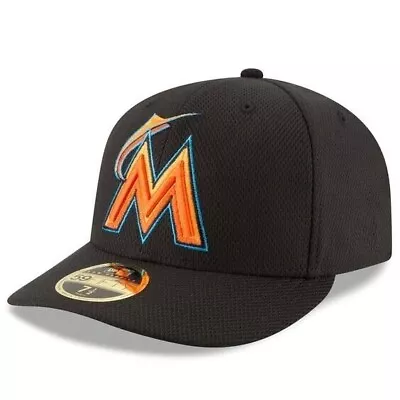 New Era Mens Miami Marlins Diamond Era Low Crown 59Fifty Fitted Hat BLACK  7 • $20.99