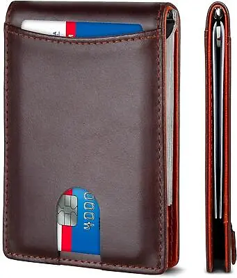 Slim Mens Wallet With Money Clip Leather RFID Blocking Bifold Credit Card Holder • $10.99