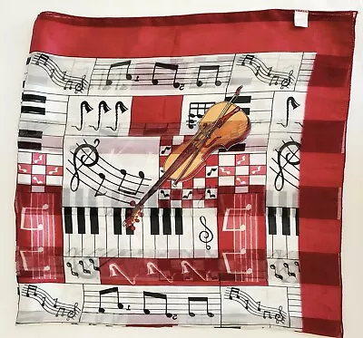Music Notes + Instruments Scarf Burgundy Gold Black Cream Sheer Print Square New • $9.99