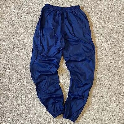 Vintage 80s Nike Windbreaker Pants Nylon Track Navy Blue Embroided Mini Swoosh • $34.99