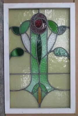 LARGE OLD ENGLISH LEADED STAINED GLASS WINDOW Colorful Floral 33 3/4  X 21 1/2  • $550