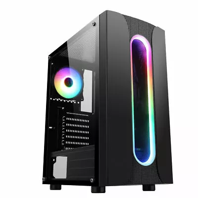 CIT Sauron Midi ATX Tower Gaming PC Case 120mm ARGB Ring LED Fan Tempered Glass • £46.95