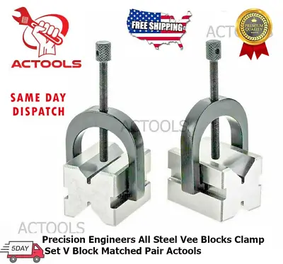 $40 • Buy New Precision Engineers All Steel Vee Blocks Clamp Set V Block Matched Pair USA