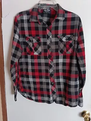 ZOO YORK Mens Sz Large Cotton Flannel Button Down Shirt MultiColor Plaid Outdoor • $8.99