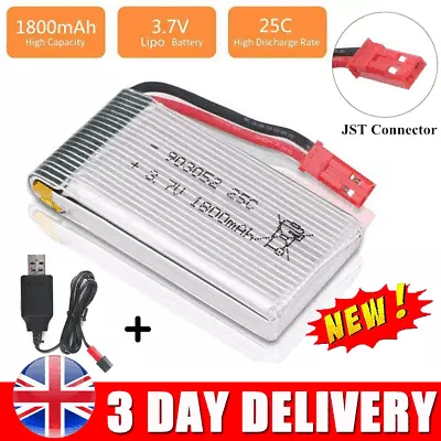 3.7V 1800mAh 25C Lipo Battery JST Plug W/ USB Charger For RC Drone Quadcopter UK • £8.89