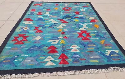 Hand Knotted Vintage Bulgaria Pictorial Wool Kilim Kilm Area Rug 4.5 X 3.4 Ft • $3.25