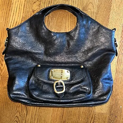 Michael Kors Black Leather Large Satchel Hobo Shoulder Bag Hudson Downtown Tote • $51