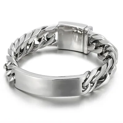 Heavy Polished Mens 19mm 316L Stainless Steel ID Curb Large Curb Chain Bracelet • $26.59