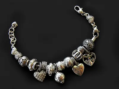 Vintage Style Brighton Jewelry Bracelet With Charms Beads Spacer Extender Silver • $62.99