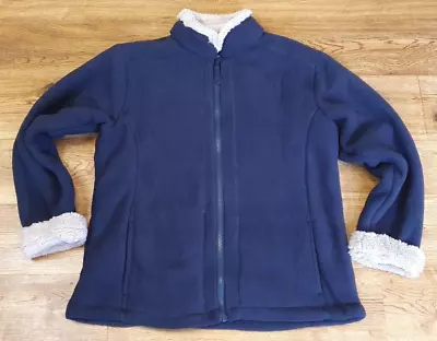 Cotton Traders Navy Fleece Jacket With Faux Fur Lining Size 16 • £15