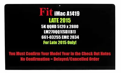 $459 • Buy Apple IMac A1419 EMC 2834 LM270QQ1 SDB1 SD B1 IPS Retina 5K LCD Screen Assembly