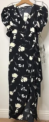 Miss Selfridge Ladies Midi Dress Size 6 Black Floral Wrap Skirt Rrp £39 New • £13