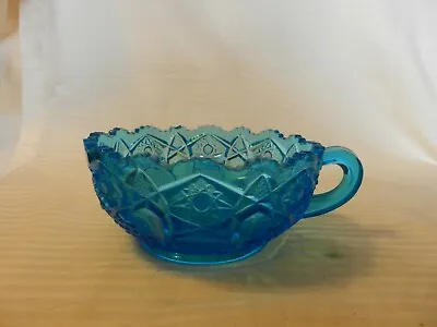 Vintage Blue Glass Large Coffee Cup Or Soup Cup Serrated Edges Raised Details • $30