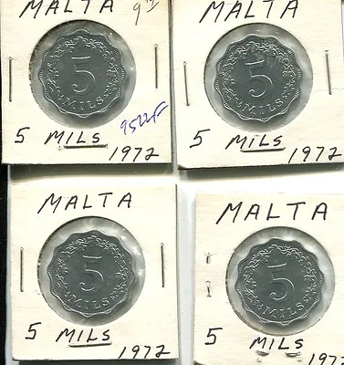 Malta 1972 5 Mils Coin Lot Of 4 Choice Bu 9522f • $6.99