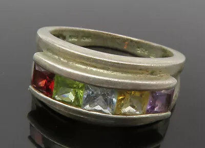 925 Silver - Vintage Amethyst Topaz Citrine & Peridot Band Ring Sz 8 - RG14478 • $35.93