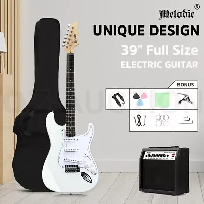$188.95 • Buy Melodic 39  Electric Guitar Stratocaster SSS W/15W Amplifier Full Size White