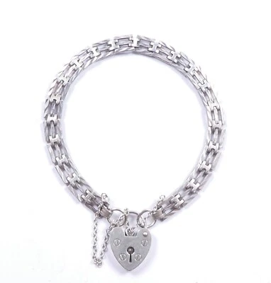 Vintage 1965 Bar Gate Bracelet 925 Sterling Silver Three Bar Links Patterned  • £35