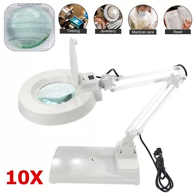 Magnifier LED Lamp 10X Magnifying Glass Desk Table Reading Light With Base • $45.99