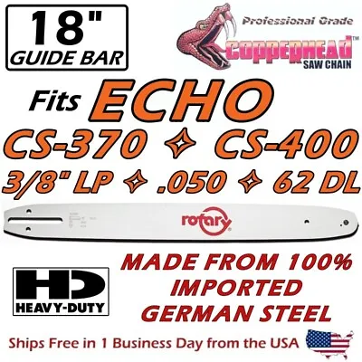 COPPERHEAD 18  Chainsaw Guide Bar For ECHO CS-370 CS-400 - 3/8 LP .050 62 DL • $28.95