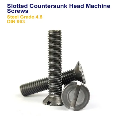 M3 X 8mm SLOTTED COUNTERSUNK HEAD MACHINE SCREWS STEEL GRADE 4.8 DIN 963 • £2.59