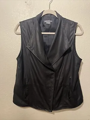 Vince Black  Brushed Leather  Asymmetrical Zip Moto Vest Women's Large • $49.99