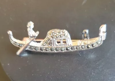 Vintage Jewelry Sterling Silver & Marcasite Gondola Boat Venice Italy Small Pin • $8.66