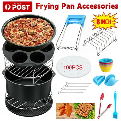 8 In Air Fryer Accessories Frying Cage Dish Baking Pan Rack Pizza Tray Pot AU • $23.72